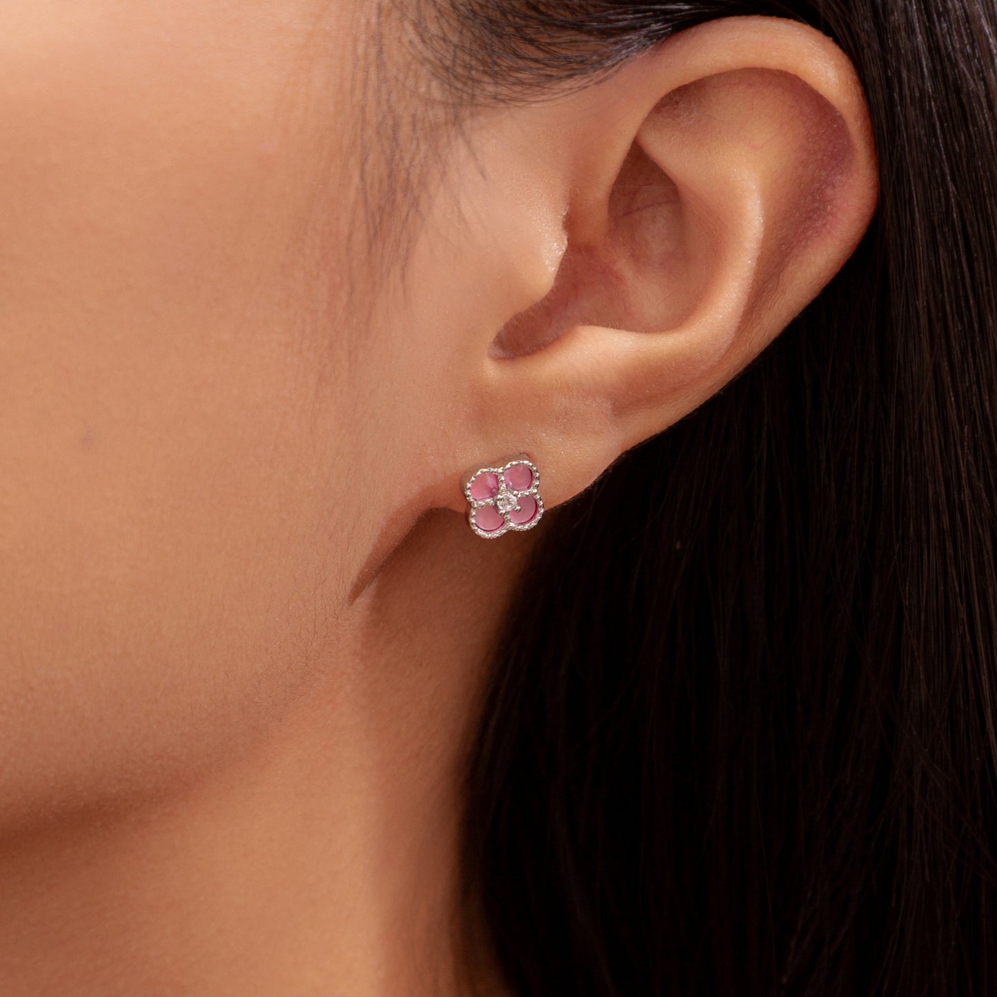 Pink Mother of Pearl Clover Earrings