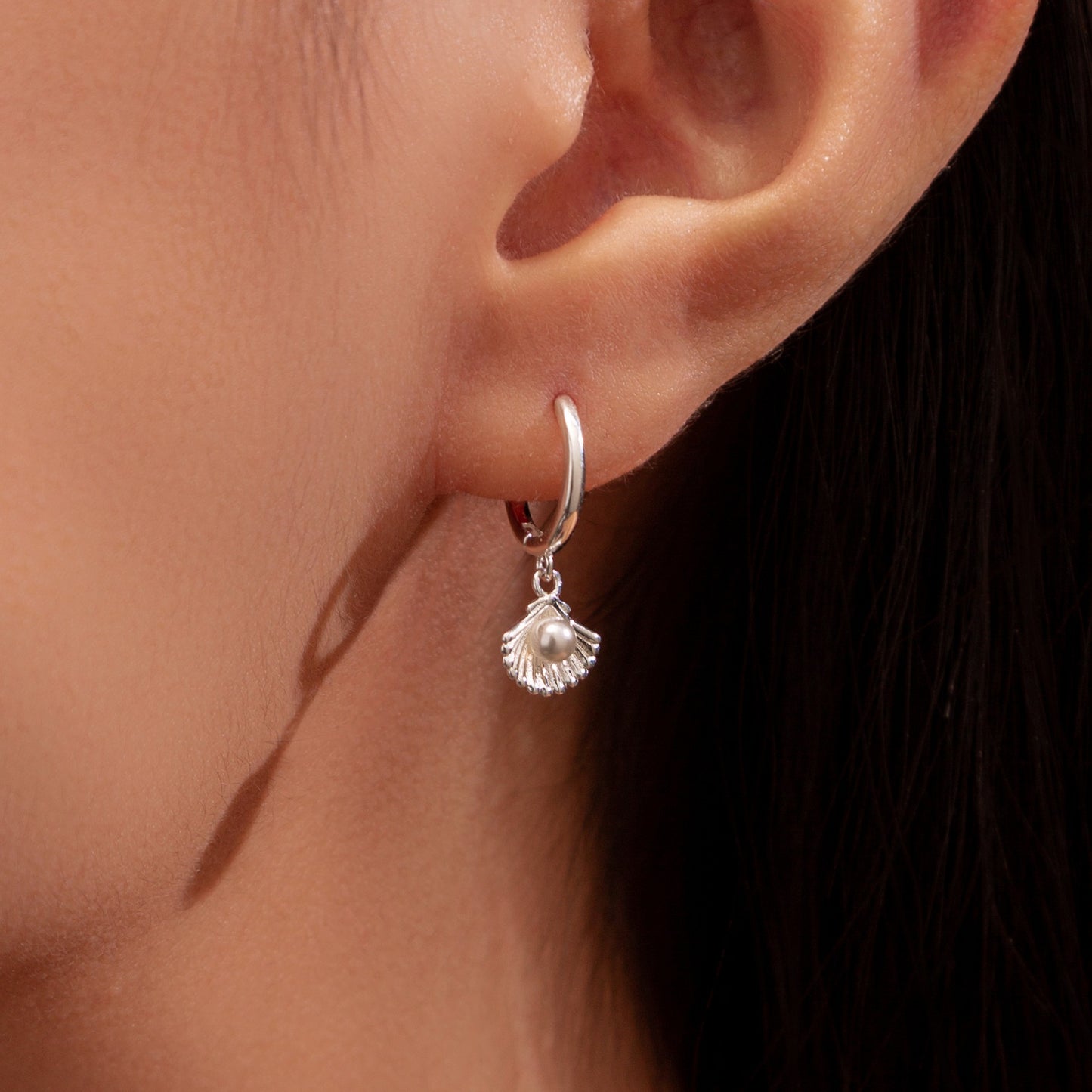 Shell Pearl Huggie Drop Earrings