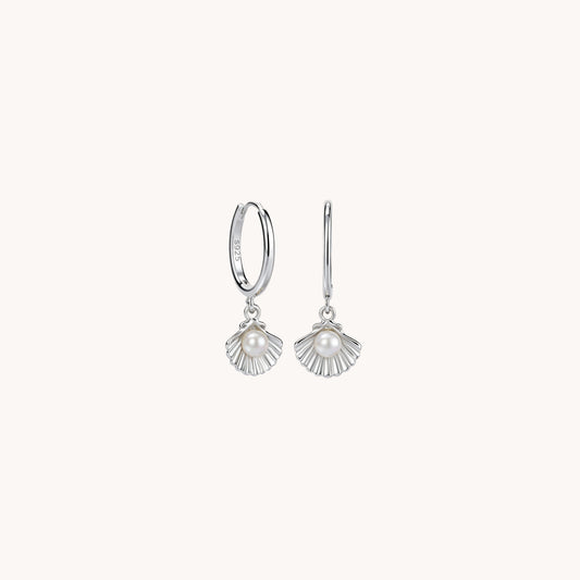 Shell Pearl Huggie Drop Earrings