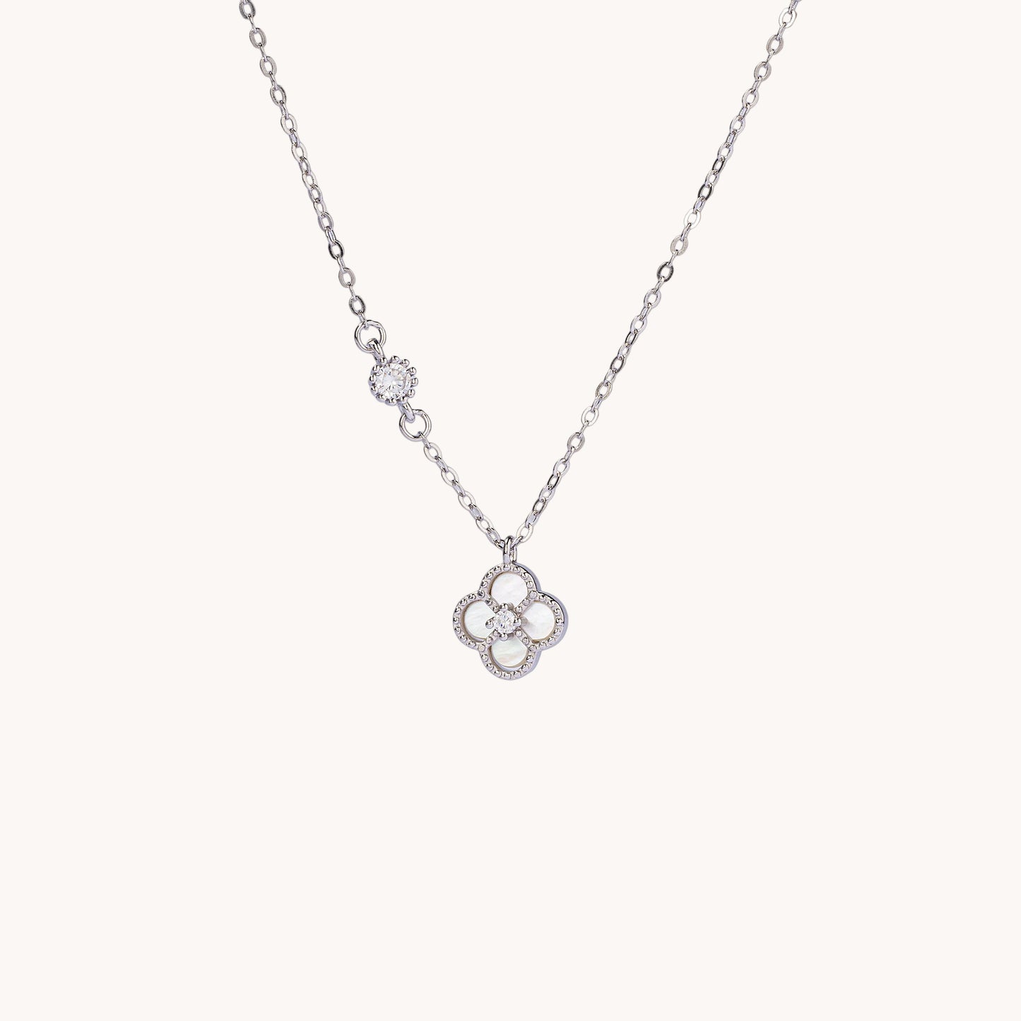 White Mother of Pearl Clover Necklace